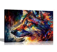 Artley Prints - Wolf Gazing Portrait in a Botanical Garden Canvas Wall Art Prints | Abstract Animal Pictures | Framed and Ready to Hang Extra Large 101 x 76cm (40 x 30 inches)