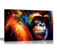 Artley Prints - Young Orangutan Canvas Art Pictures for Wall Home Decor Hanging Prints Abstract Animal Artwork for Living Room 40 x 30cm (16 x 12 inches) A3