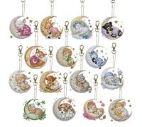 Artline 15pcs Goodnight Animal DIY Double Sided Diamond Painting Keychain Kit for Adults Crafting Accessory with Tools