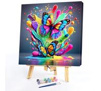 Artline 1pcs Butterfly Paint By Numbers Kit DIY Hand Painted Canvas Oil Art Picture 40x40cm (15.5x15.5 inch) for Adults and Beginners Includes Brushes and Acrylic Paints