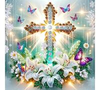 Artline 1pcs Cross 5D Special Shape Drill Diamond Painting Pattern Kit with Rhinestone Beads 30x30cm (12x12 inch) for Unique Craft Projects and Wall Art