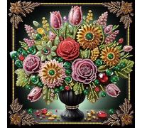 Artline 1pcs Dark Tone Vase Floral 5D Special Shape Drill Diamond Painting Pattern Kit with Rhinestone Beads 30x30cm (12x12 inch) for Unique Craft Projects and Wall Art