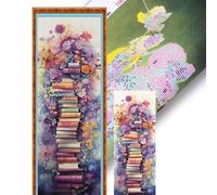 Artline 1pcs Flower Book Stacks 11CT DIY Stamped Egyptian Cotton Cross Stitch Kit 30x80cm (12x31.5 inch) Large Size for Home Decoration Embroidery Craft
