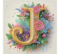 Artline 1pcs Flower Letter J 5D Special Shape Drill Diamond Painting Pattern Kit with Rhinestone Beads 30x30cm (12x12 inch) for Unique Craft Projects and Wall Art