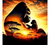 Artline 1pcs Gorilla Silhouette at Dusk 5D DIY Full Round Drill Diamond Painting Campervan 40x40cm (15.5x15.5 inch) Home Decor Art Craft Kit for Adults and Teens