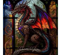 Artline 1pcs Stained Glass Dragon 5D DIY Full Round Drill Diamond Painting Campervan 30x30cm (12x12 inch) Home Decor Art Craft Kit for Adults and Teens