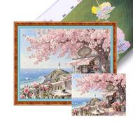 Artline 1pcs Under the Cherry Blossom Tree 11CT Stamped Cross Stitch Kit with Cotton Fabric and Needle for Embroidery Sewing Needlework Craft 50x40cm (19.5x15.5 inch)