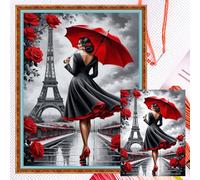 Artline 1pcs Woman Under the Eiffel Tower 14CT Counted Full Embroidery Cotton Thread Set Cross Stitch Fabric Kit 40x55cm (15.5x21.5 inch) for Needlework