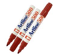 artline 2.0mm Bullet Tip 500 RED Whiteboard Marker Pen Easy Clean Dry Wipe Ink (3 x Markers)