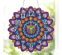 Artline 2D Flat DIY Mandala Wooden Diamond Painting Clock Pendant Home & Bedroom Decor DIY Diamond Art Clock Kit for Home and Wall Decor, 5D Rhinestone Painting Craft with Clear Nu