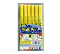 Artline 3.0mm Chisel Tip Pastel Multi Pen - White/ Pastel Pink/ Pastel Orange/ Pastel Blue/ Pastel Green/ Pastel Purple (Wallets of 6)
