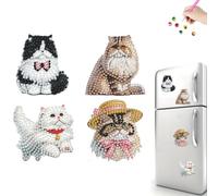 Artline 4PCS 2D/Flat Acrylic DIY Diamond Art Fridge Magnet Kit Persian Cat Design DIY Art Fridge Magnet Refrigerator Sticker Magnetic Diamond Art Decor Refrigerator Mailbox Home Decoration DIY Crafts