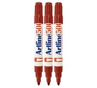 artline 500 Whiteboard Marker Pens, RED, Bold Acrylic Point (2.0mm), Pack of 3, Metal Body, Dry Erase Easy Wipe, Refillable, School Office Everyday Use