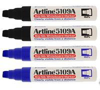Artline 5109A Big Nib 10mm Dry Erase Extra Thick Whiteboard Markers, 4 Markers (2 Black, 2 Blue)