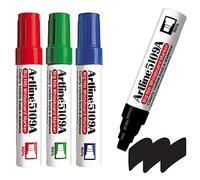 Artline Pack of 4 Big Nib Whiteboard Pens (Black, Red, Blue & Green). Whiteboard Markers with 10mm Chisel Nib, White Board Markers Erasable for School or Office - Genuine Artline White Board Pens