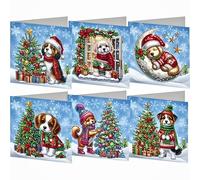 Artline 6pcs DIY Christmas Theme Diamond Painting Greeting Cards Set with Envelopes, 5D Art Christmas Tree & Santa & Dog Greeting Card Tree Design, Handmade Craft Greeting Card Kit