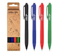 Artline Eco Orb Assorted Ballpoint Pens (Pack of 4) Super Smooth Pen with 1mm Nib, Sturdy Pocket Clip, Cushion Grip, Retractable - Genuine Artline Stationery Supplies