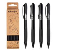 Artline Eco Orb Black Ballpoint Pens (Pack of 4) Super Smooth Pen with 1mm Nib, Sturdy Pocket Clip, Cushion Grip, Retractable - Genuine Black Pens Ballpoint