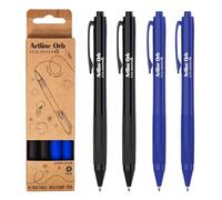 Artline Eco Orb Blue and Black Ballpoint Pens (Pack of 4) Super Smooth Pen with 1mm Nib, Sturdy Pocket Clip, Cushion Grip, Retractable - Genuine Artline Black Pens Ballpoint