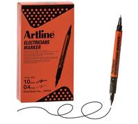 Artline Electricians Markers | Twin-Nib | Professional Series | For engineer | Non-Conductive Ink & Barrel | EKPR-ELFT | 0.4mm Fine/1.0 Bullet Tips | Pack of 12 | Black Marker