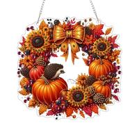 Artline Hedgehog Pumpkin Fall Wreath 2D Diamond Art Pendant