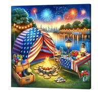 Artline Independence Day Camping DIY Round Drill Diamond Painting Kit with Frame 25x25cm Diamond Dots Paintings Picture Arts Craft for Adults Beginners Home Decor