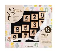 Artline Iroitoshi Rubber Stamp Set | Wa-Suuji | 10 Traditional Japanese Floral Designs | Wood & Rubber Stamps for Journalling, Cards & Decoration | Non-Inked, Gift Boxed Stampers