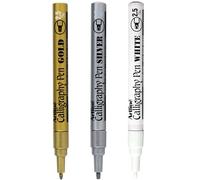 Artline Metallic Calligraphy Set - Pack of 3 Metallic Calligraphy Pens (Gold, Silver & White). Calligraphy Pens for Writing Cards or Illustration. 2.5mm Nib - Genuine Artline Hand Writing Pens