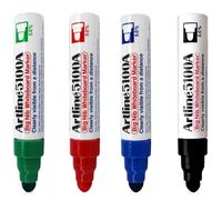 Artline Pack of 4 Big Nib Whiteboard Pens (Black, Red, Blue & Green). Whiteboard Markers with 5mm Bullet Tip, White Board Markers Erasable for School or Office - Genuine White Board Pens