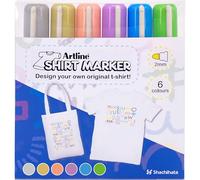Artline Pack of 6 Fabric Markers for T-Shirts (Grey, Beige, Pale Orange, Light Purple, Light Blue, Yellow Green). Fabric Pens Permanent for Clothes, Washable up to 60 °C - Genuine Clothes Pens