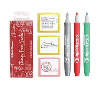 Artline Pre Inked Christmas Stamps and Decorite Pen Set (Christmas Stamps from Santa Set 1) 3X Red and Black Ink Stampers and 3X Colouring Pens for Christmas Crafts - Genuine Artline Art Supplies