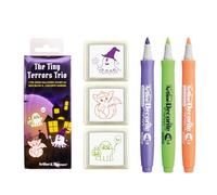 Artline Pre Inked Stamps and Decorite Pen Set (The Tiny Terrors Trio) 3X Halloween Ink Stamps and 3X Colouring Pens for Arts & Crafts, Journaling and Decoration - Genuine Artline Art Supplies