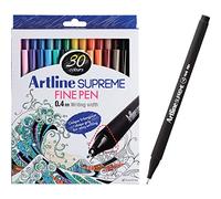 Artline Supreme Fine Pens (Pack of 30 Vivid Colours). 0.4mm Fine Tip, Technical Drawing Pen for Artists, Designers & Illustrators, Water-Based Ink - Genuine Artline Fineliner