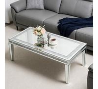 Artloge 120Cm Silver Mirrored Coffee Table With Crystal Inlay Rectangle Glass Tea Table