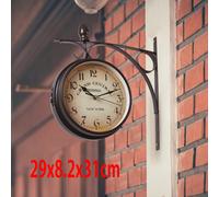 Artloge 29X8.2X31Cm Wall Clock Double Sided Train Station Retro Hanging Bracket Outdoor