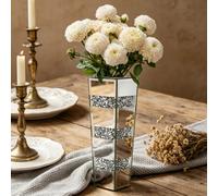 Artloge 30Cm H Crushed Diamond Mirrored Vases Silver Glass Flower Vases For Table Home Decor
