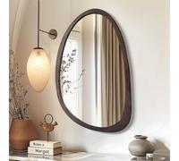 Artloge 50X70Cm Wooden Frame Irregular Mirror Asymmetric Pebble Wall Mirror Horizontal & Vertical Hang