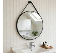 Artloge 60Cm Hanging Circle Mirror Wall Decor Aluminum Frame Round Mirrors Bathroom Bedroom, Black