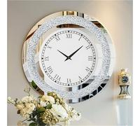 Artloge 60Cm Silver Round Wall Clock Mirror Glass Crush Diamond Clock Hung Diningroom Fireplace