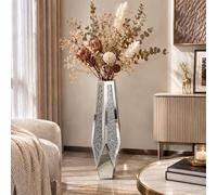 Artloge 85.5Cm H Large Mirrored Floor Vase Silver Crushed Diamond Flower Vase Chic Geometric Shap (Cannot Hold Water)