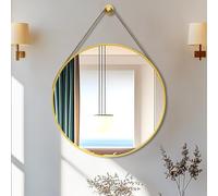 Artloge Gold Round Mirror with Leather Hanging Belt - 60cm Luxury Wall Mounted Bathroom Mirror No Lights