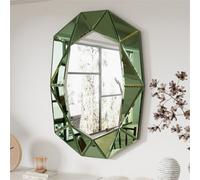 Artloge Green Glass Art Deco Irregular Wall Mirror 100X72Cm Large Vintage Antique Decor
