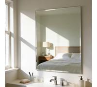 Artloge Medium Frameless Bathroom Wall Mirror 70 x 50cm Plain Edge Silver | High Clarity Distortion Free Rectangle Wall Mirrors with 3 Hangers for Over Sink Vanity, Hanging Vertically or Horizontally
