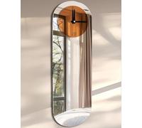 Artloge Mirrored Silver & Brown Tinted Modern Arched Wall Clock: 32 x 100cm Roman Numerals Long Oval Decorative Wall Clock for Living Room, Bedroom Walls