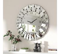 Artloge Mirrored Wall Clock, Round Bevelled Glass Mirror, 80cm Living Room | MDF Backing, Silvered Panels, Silent Quartz Movement, Roman Numerals, Hand Pieced Sunburst Edge for Bedroom Hallway Dining