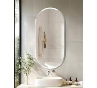 Artloge Oblong Silver Wall Mirror Frameless: 50 x 100cm Decorative Oval Mirrored Glass Vanity with Beveled Edge for Bathroom Living Room Entryway Hallway,Hangs Vertically or Horizontally