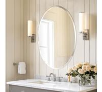 Artloge Oval Wall Mirror Silver Frameless : 50 x 70cm Decorative Oval Mirrored Glass Vanity with Beveled Edge for Bathroom Living Room Entryway Hallway,Hangs Vertically or Horizontally