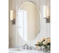 Artloge Oval Wall Mirror Silver Frameless : 60 x 80cm Decorative Oval Mirrored Glass Vanity with Beveled Edge for Bathroom Living Room Entryway Hallway,Hangs Vertically or Horizontally