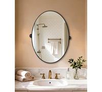 Artloge Pivot Bathroom Vanity Mirror Oval : Adjustable Tilting Beveled Vanity Mirrors for Wall - Aluminum Black Frame 700 x 500mm Pivoting Design Circle Wall Mirror Shatterproof Glass for Over Sink