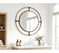 Artloge Round Wall Mirror Hanging Decor : 80 cm Circle Wall Mirrors with Hand-wrapped Hemp Rope Metal Frame Rustic Nautical Coastal Themed Homes Decorative Accent Mirror for Living Room,Entryway
